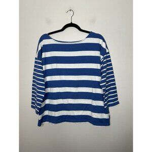 L.L. Bean Shirt Womens White Blue Striped 3/4 Sleeve Outdoors Top Size Large